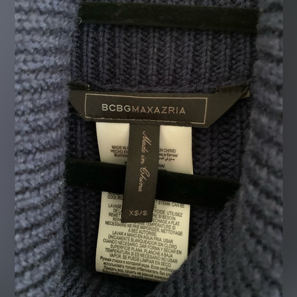 BCBGMaxAzria Sandrah Heather Navy Cowl Neck Turtleneck Knit Sweater - Picture 3 of 7